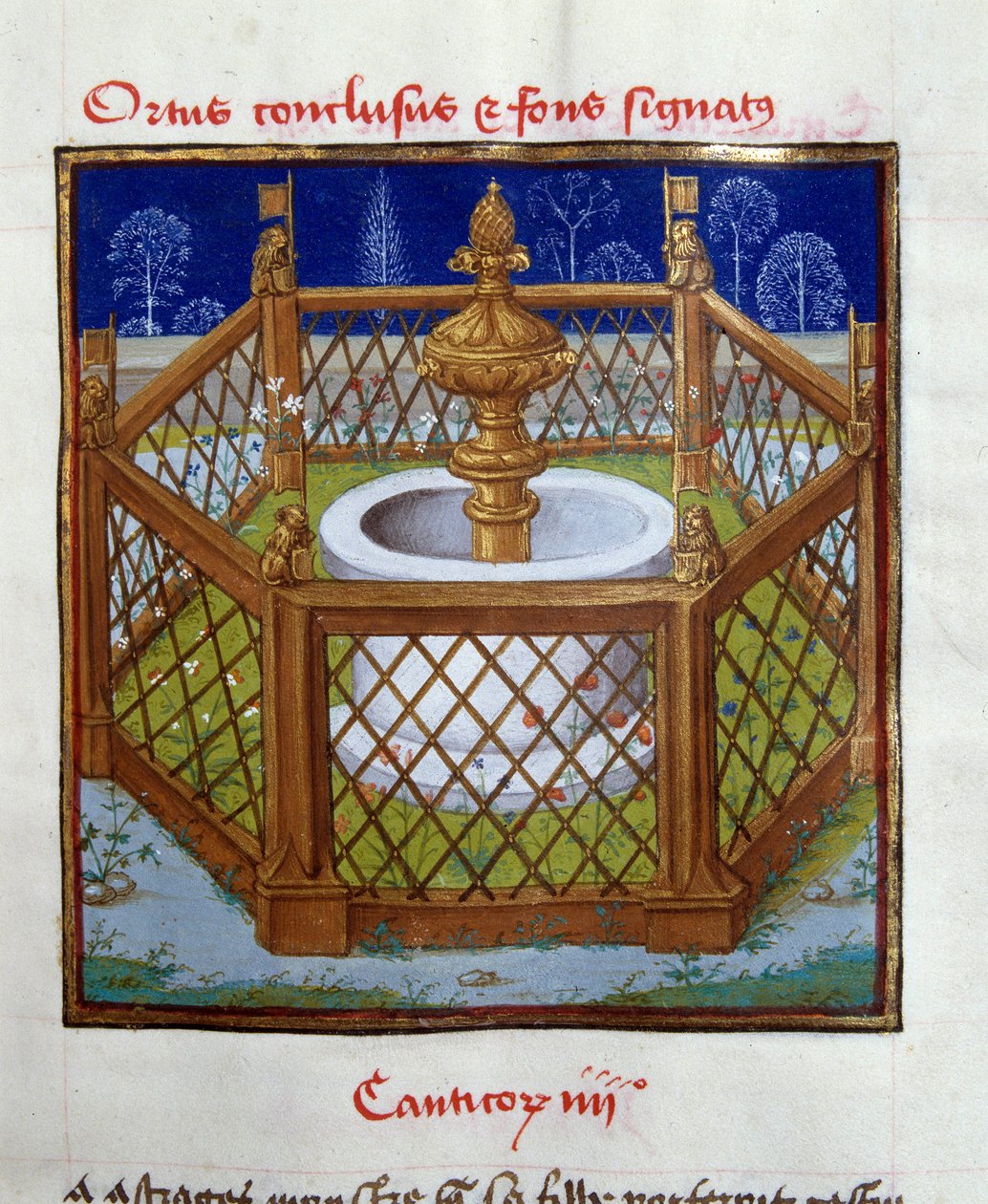 A zárt kert és szökőkút pecsét Miniatűrje Dreux-Bude (Dreux Bude) mesterétől (Andre d
