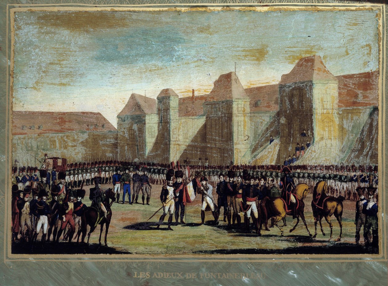 Bonaparte Napóleon (1769-1821) búcsúja a császári gárda a fontainebleau-i Cheval Blanc udvarában 1814.04.20-án. Névtelen festmény. 1814 Aix-sziget, Napóleoni Múzeum alkotó: French School