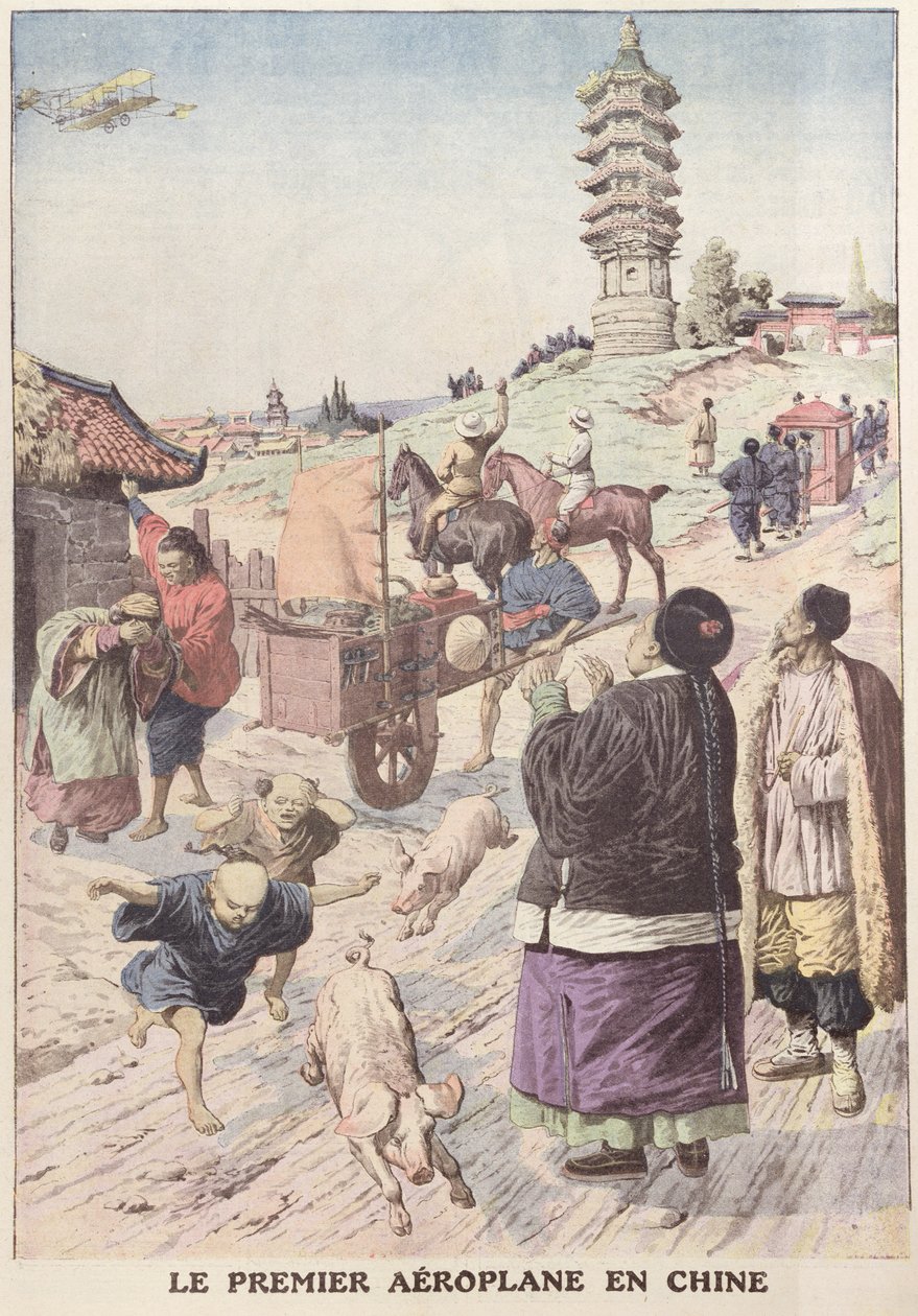 Az első repülőgép Kínában, illusztráció a Le Petit Journalból, 1911. április alkotó: French School