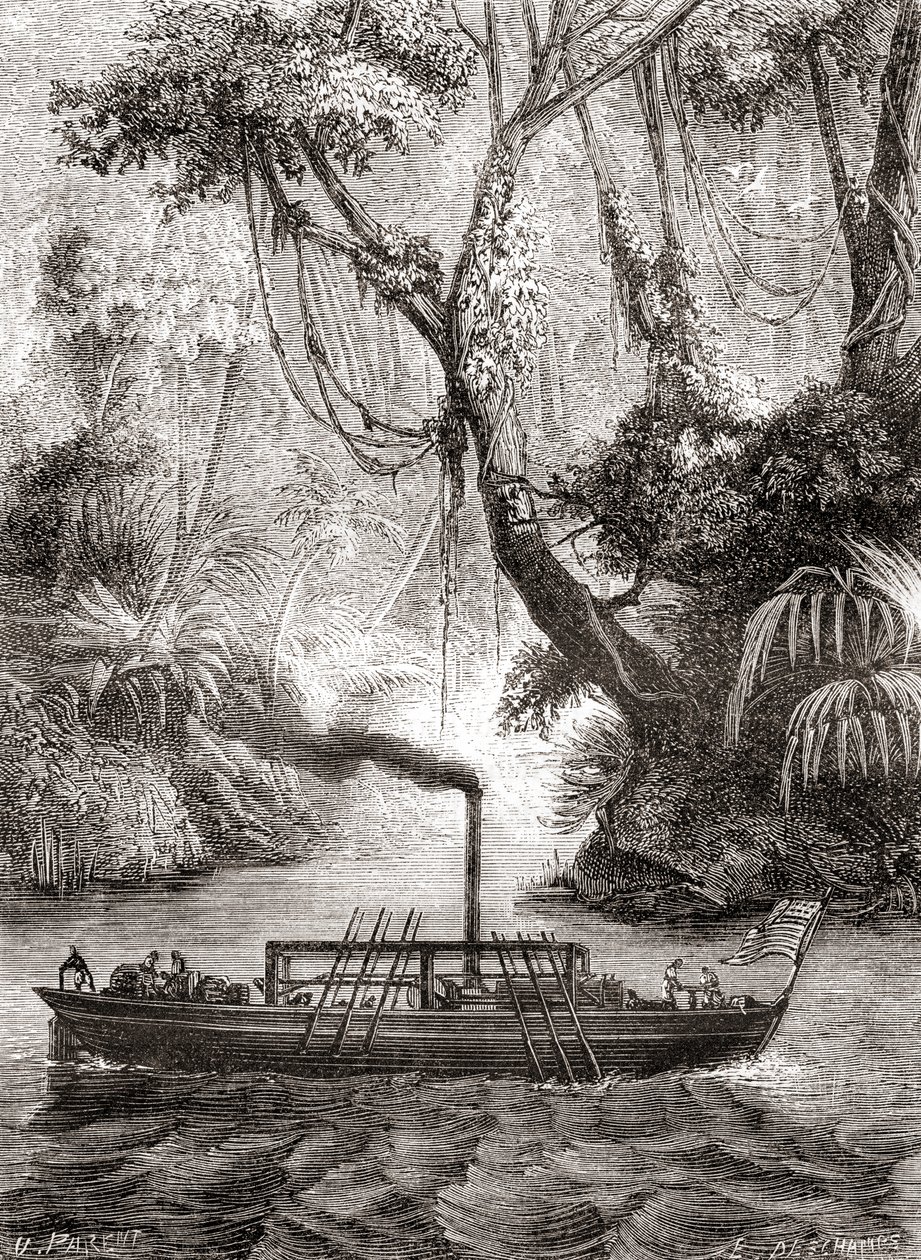 John Fitch Perseverance gőzhajójának első sikeres próbaüzeme a Delaware folyón, Amerikában, augusztus 22. alkotó: French School