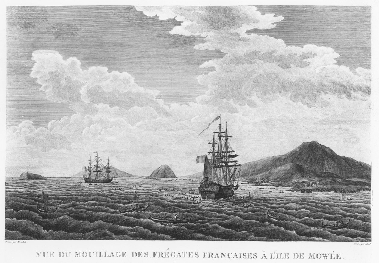 A La Perouse fregattjai Maui szigetén (metszet) alkotó: French School