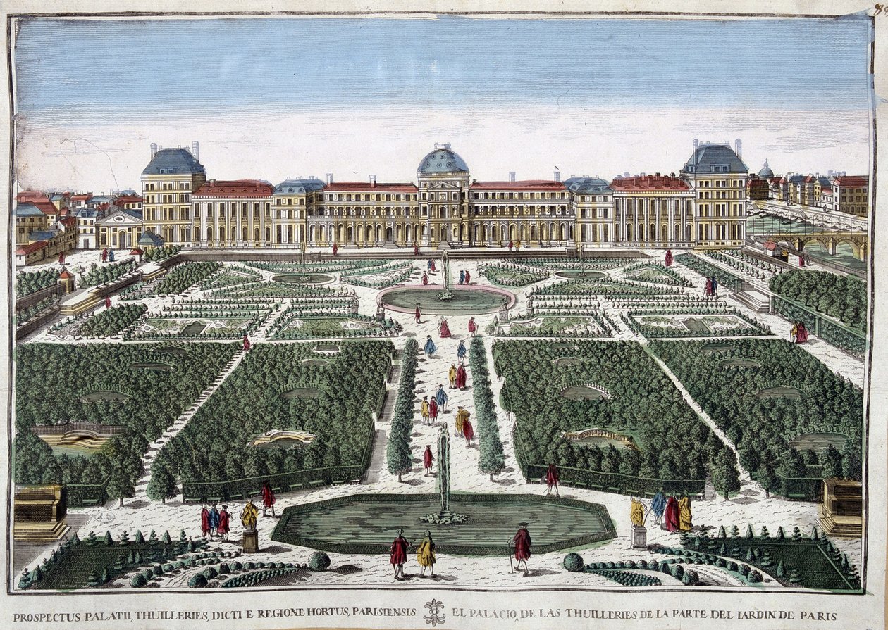 A kertek és a Tuileriák palotája - metszet alkotó: French School