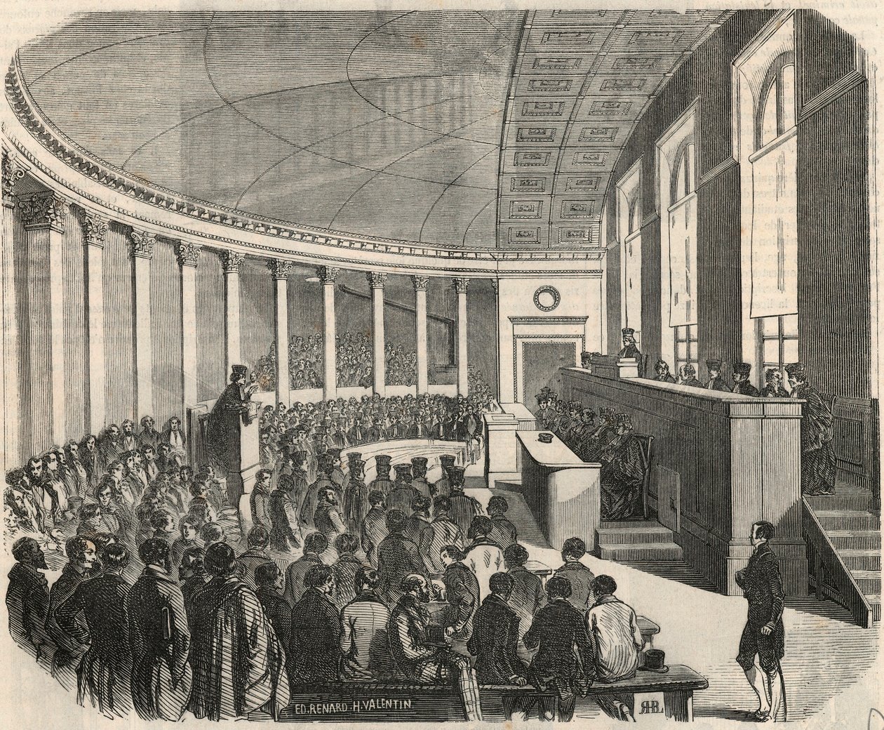 A nagy amfiteátrum egy versenyen a párizsi jogi egyetemen – Edmond Texier metszete „Tableau-de-Paris”-ban, 1852 alkotó: French School