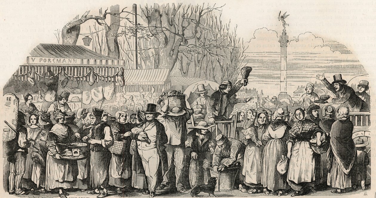 A párizsi Boulevard Bourdon sonkavásár – Edmond Texier metszete a „Tableau-de-Paris”-ban 1852 alkotó: French School