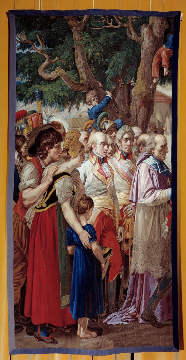 Bécs kulcsainak átadása I. Napóleonnak (1769-1821) A császár 1805.11.14-én II. Habsburg Ferenc dezertált visszatért az osztrák fővárosba. Gobelinek műhely által készített gobelin. 1815. V. 3,35x1,72 m Malmaison, musee du chateau alkotó: French School