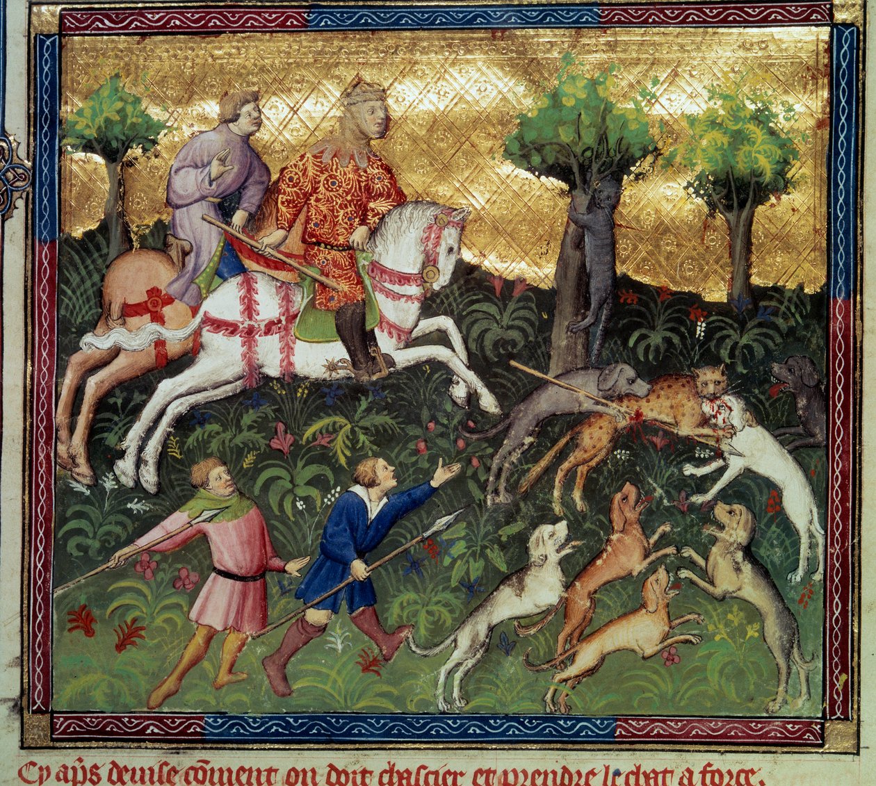 Vadmacska vadászata Miniatűr Gaston III Phoebus, Foix grófja, Bearn ura (1331-1391) „A vadászat könyvéből” alkotó: French School