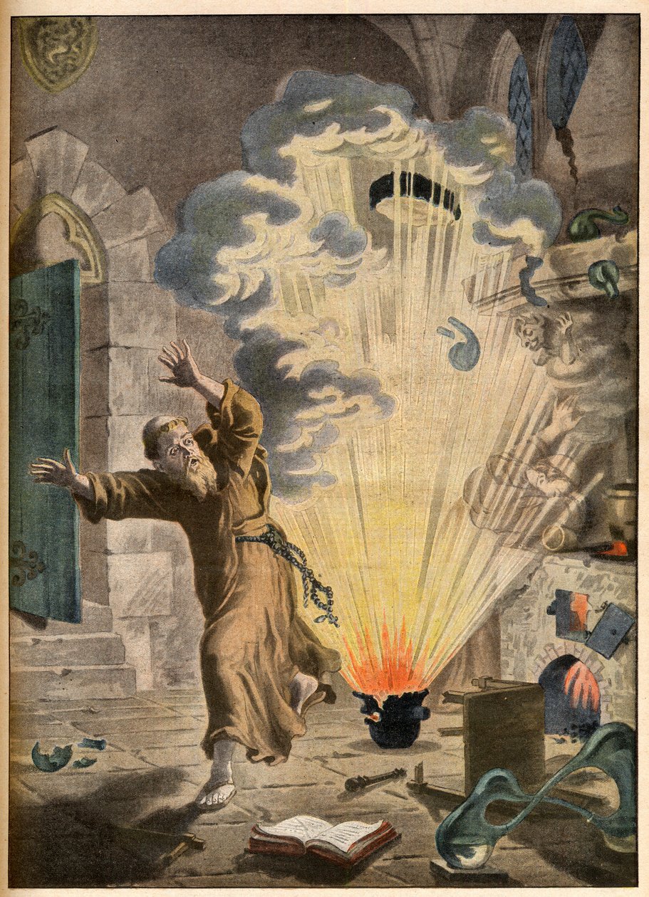 Berthold Schwartz német szerzetes és alkimista (kb. 1318-1384) lőporfeltalálása - Illusztratív találmányok. A por. Illusztráció a Le petit Journalhoz, 1901. január 27. alkotó: French School
