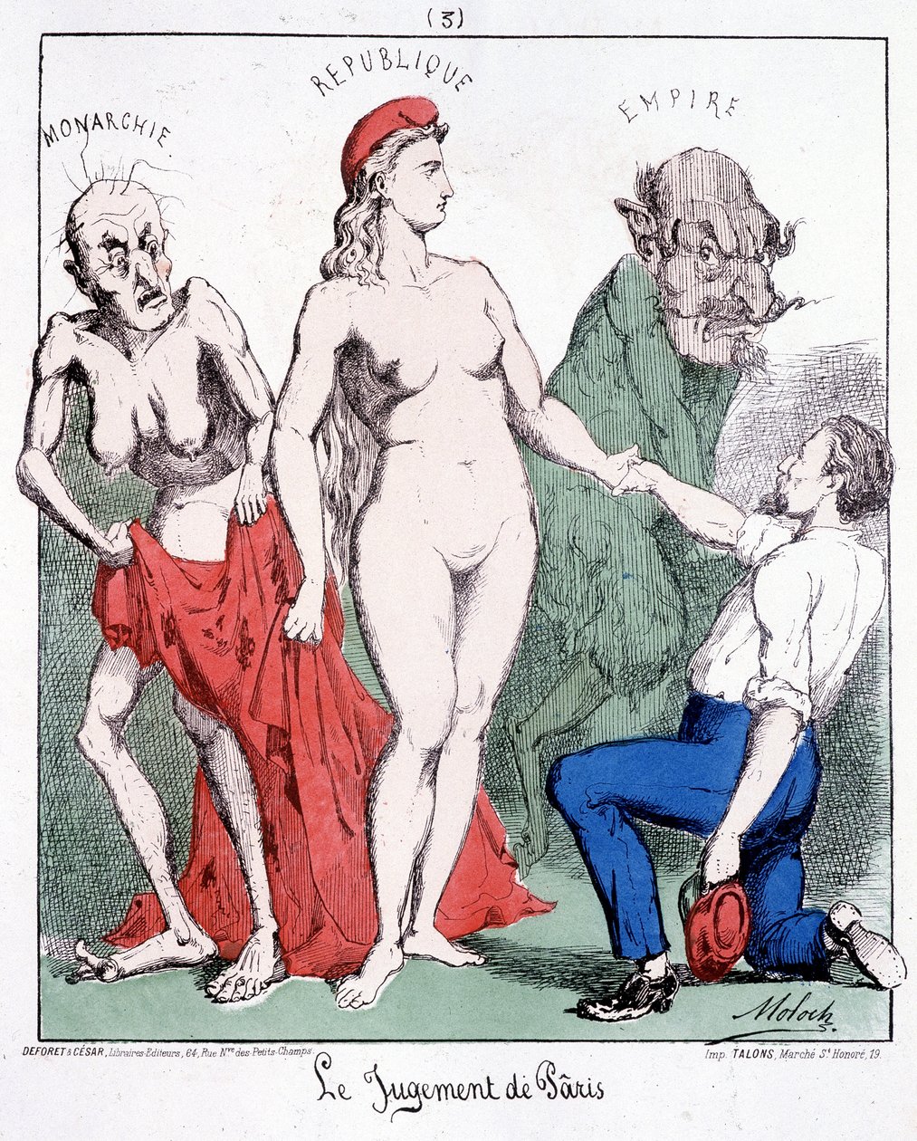 Pâris ítélete: Monarchia - Köztársaság - Birodalom (egy kommunárd választja a köztársaságot). Rajzfilm a kommunáról. alkotó: French School