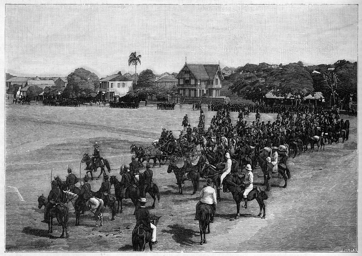 Etienne Felicite Salomon elnök (1820-1888) utolsó beszámolója a haiti Port au Prince-ben. alkotó: French School