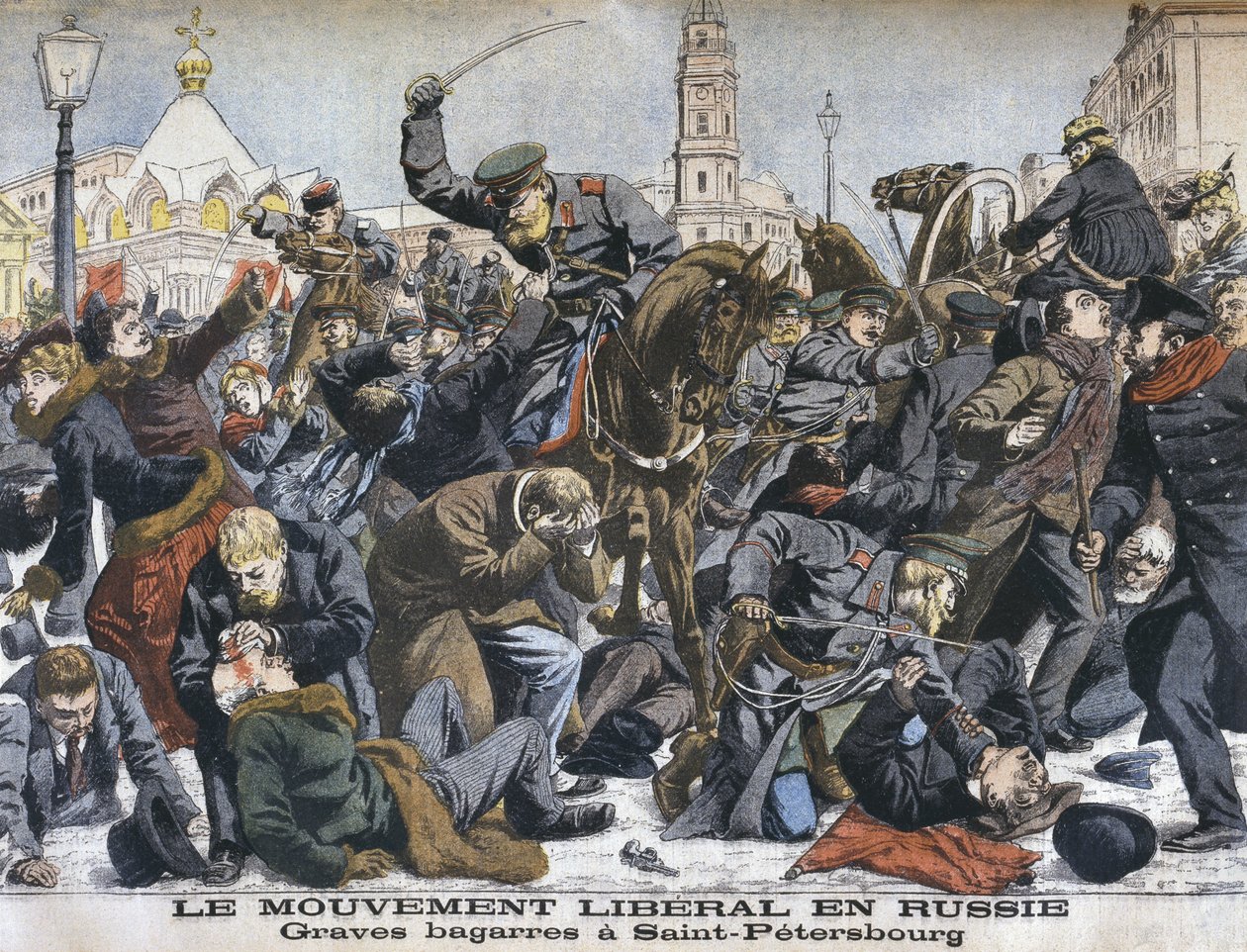 A liberális mozgalom Oroszországban, erőszakos verekedések Szentpéterváron, illusztráció a Le Petit Journal: Supplement illustre, 1904. december 25. alkotó: French School