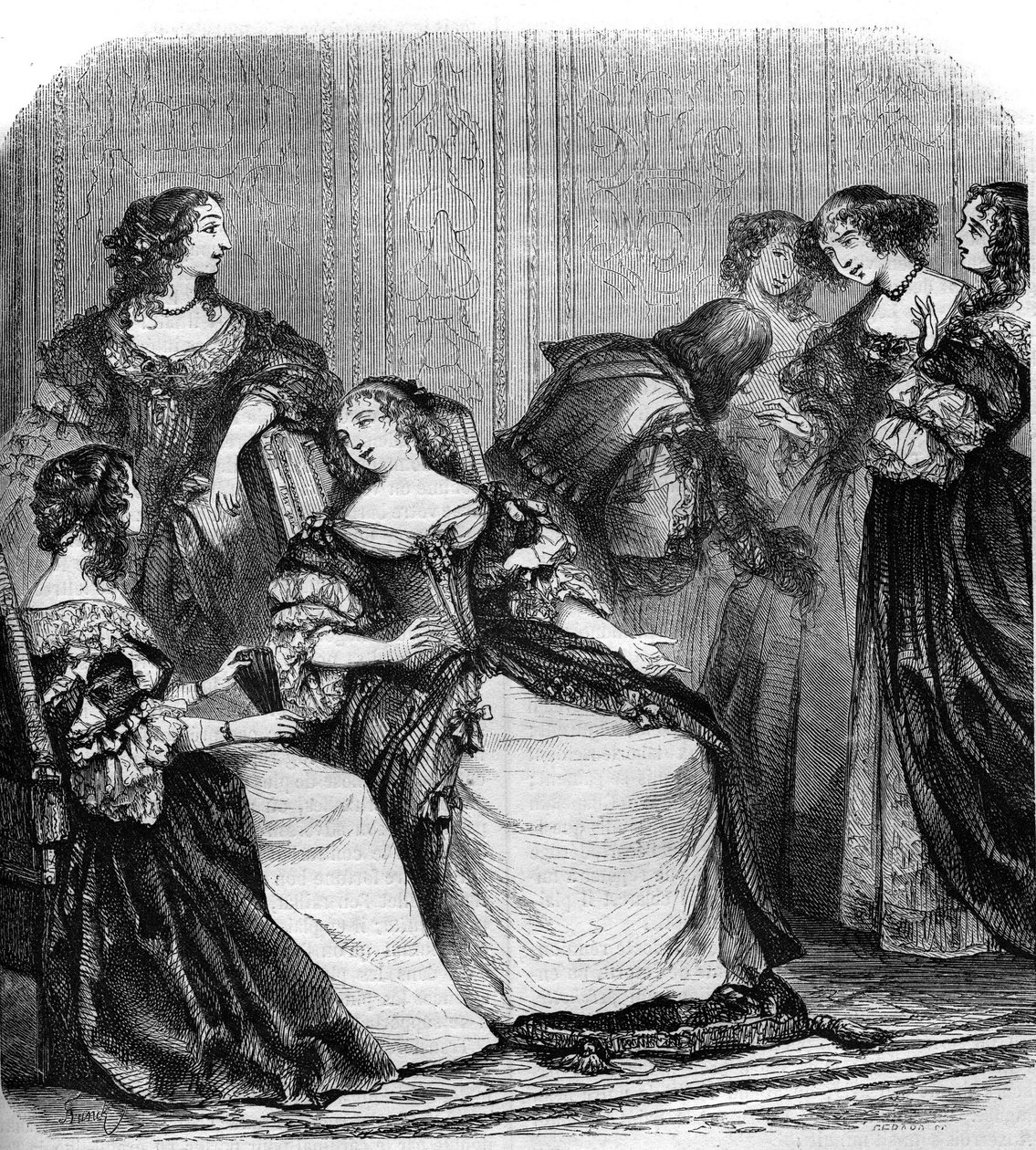 Rambouillet márkiné irodalmi szalonja ihlette Moliere-t a „Les precieux ridiculous” megírására. A márkiné körül (szül. Catherine de Vivonne alkotó: French School