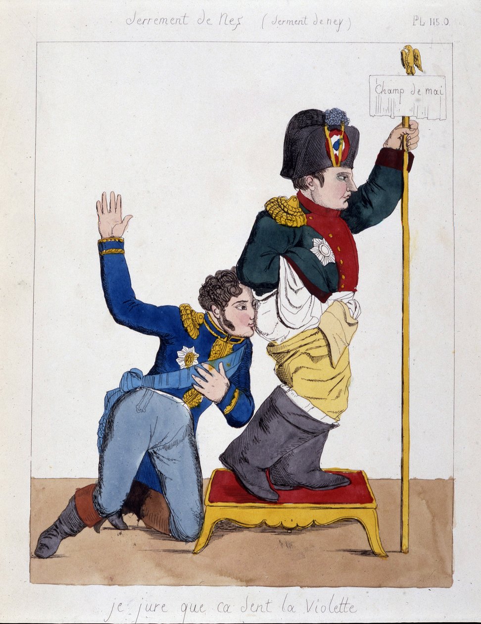A marechal Michel Ney (1769-1815) Napóleon 1. fenekét szippantja: „Esküszöm, ibolya illata van””, sd v.1810. alkotó: French School
