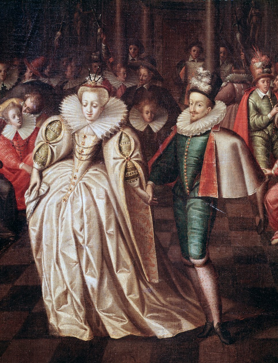 A házaspár, Duc de Joyeuse és Margaret of Lorraine, részlet a szeptember 24-i bálról alkotó: French School