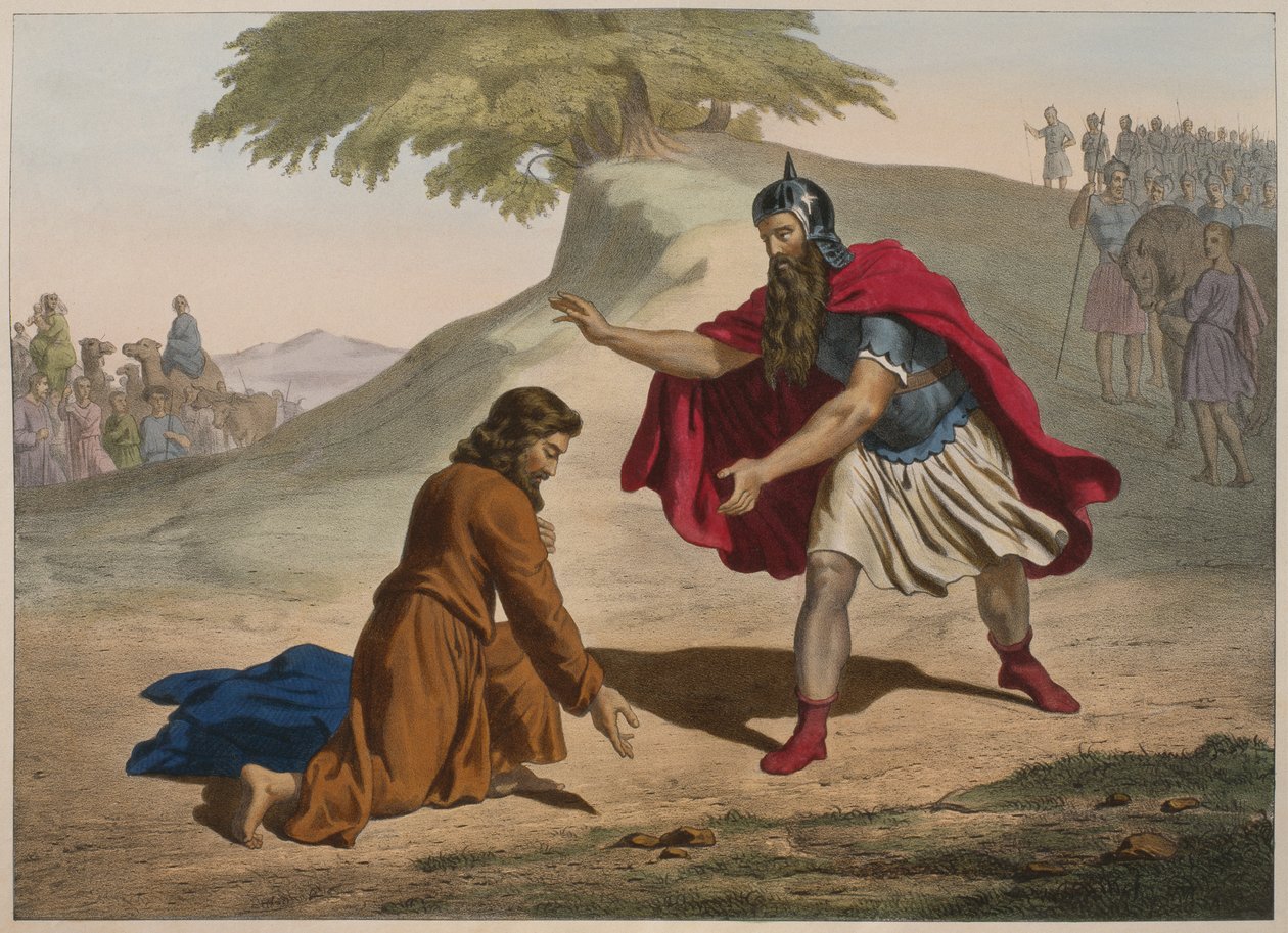 Jákob és Ézsau találkozása, illusztráció az LHistoire Sainte katekizmusból, Charles Delagrave, Párizs, 19. század vége alkotó: French School