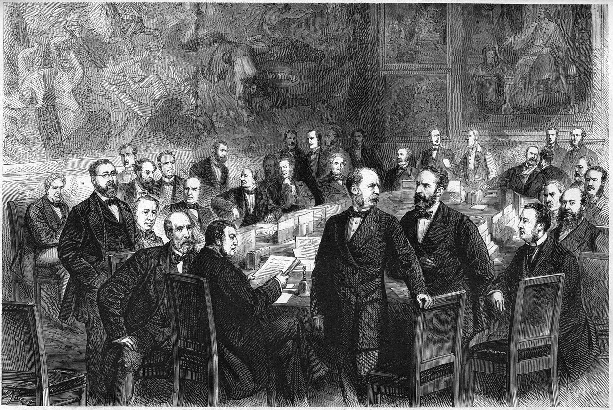A „Commission des Trento” (a Francia Nemzetgyűlésnek a Harmadik Köztársaság alá tartozó bizottsága, amely az alkotmányos javaslatok megtételéért felelős) tagjai: Jules Armand (Jules-Armand) Dufaure, Felix de Tarteron, Louis Grivart, Lucien Brun, Edouard Le alkotó: French School