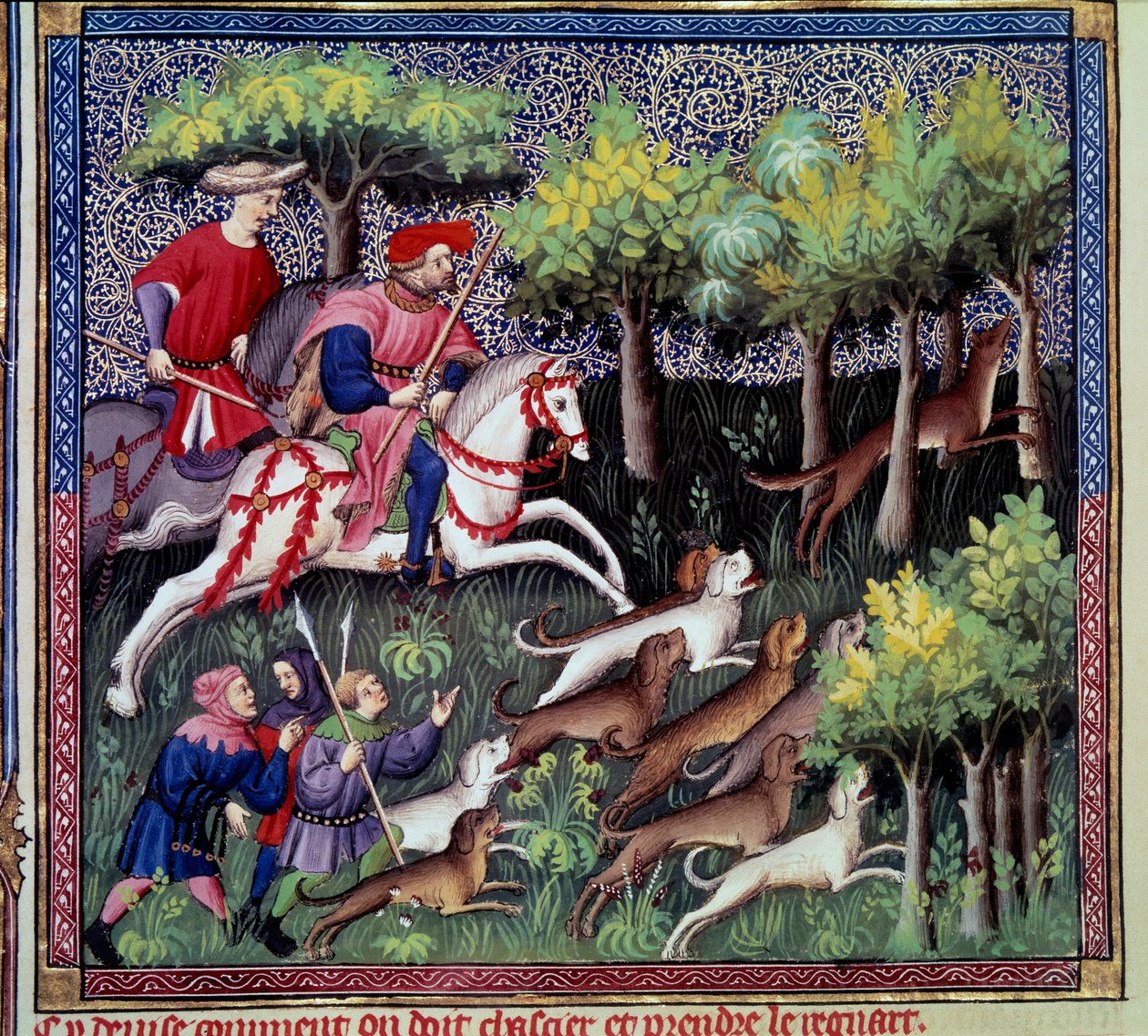 A miniatűr rókavadászat Gaston III Phoebus, Foix grófja, Medve ura (1331-1391) „A vadászat könyvéből” alkotó: French School