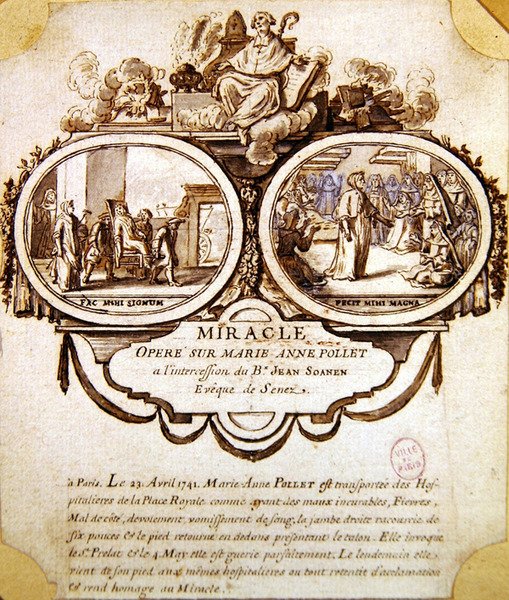 Marie-Anne Pollet csodája, 1741 körül (akvarell és tus) alkotó: French School