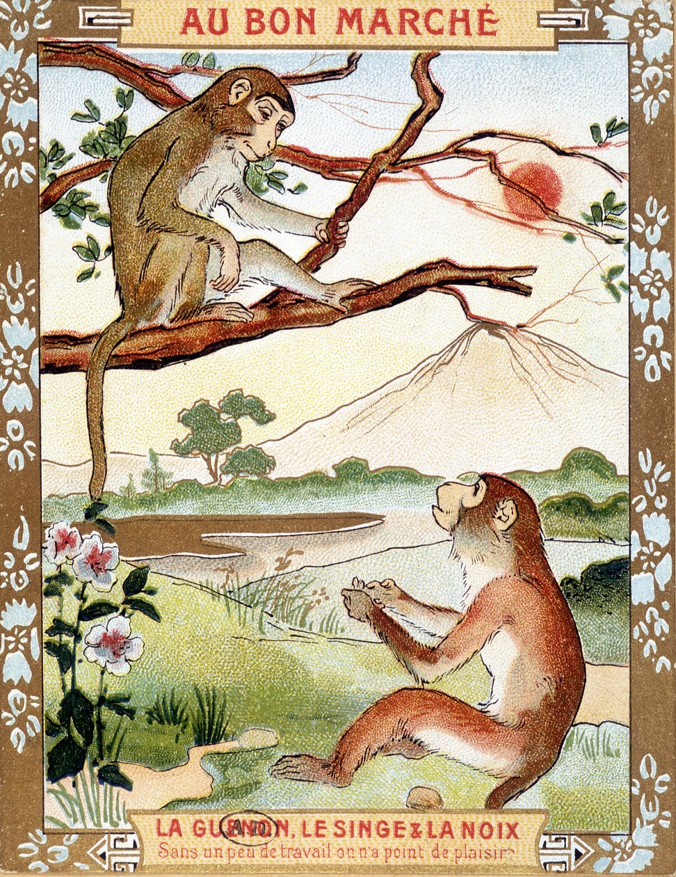 A majom és a dió (Fable by La Fontaine) - Bon Marché reklámmatrica alkotó: French School