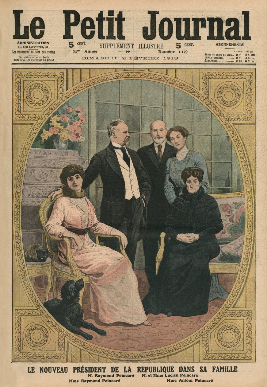 A Francia Köztársaság új elnöke, Raymond Poincare családjával, a „Le Petit Journal” első borítójának illusztrációja, 1913. február 2. alkotó: French School