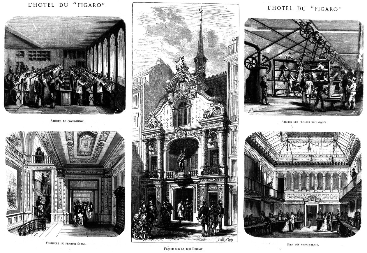 A Figaro irodái, 26 rue Drouot, Párizs, 1874 alkotó: French School