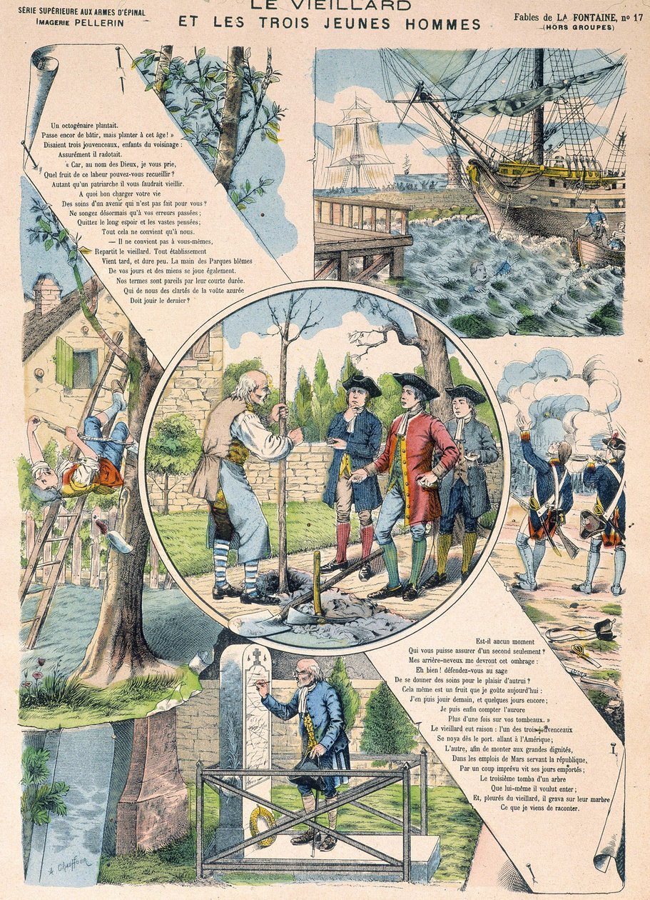 Az öreg és a három fiatalember - Fables de La Fontaine Epinal képeiben alkotó: French School