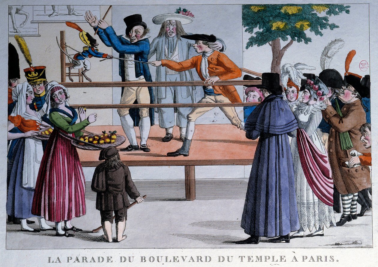 A boulevard du temple felvonulása Párizsban. Névtelen litográfia alkotó: French School