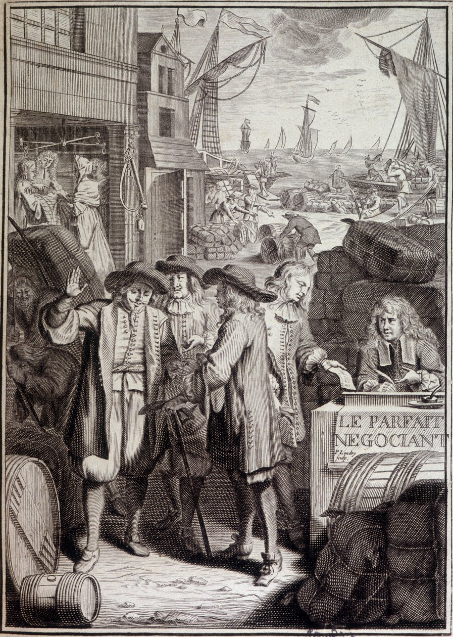 A tökéletes tárgyalás (egy kikötői menetelés befejezése a 18. században) - Jacques Savary művének címlapképe. alkotó: French School