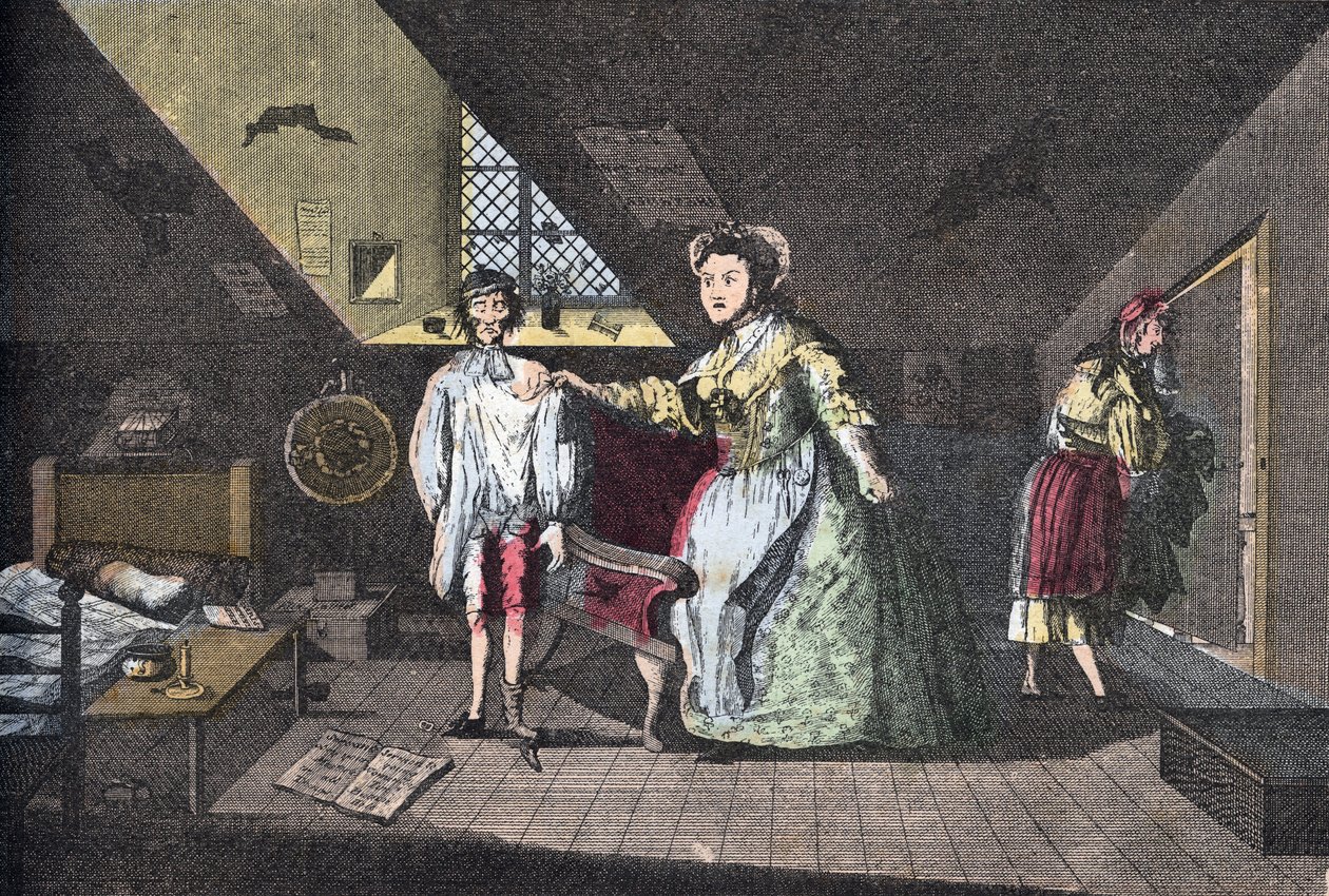 A jámbor szabó házasságtörésen ért. Káposzta metszete 1768-ból a „” Lire Et Galanterie”-ben”. Heti Galantes-képgyűjtemény John Grand-Carteret irányításával. 1903-1904. alkotó: French School
