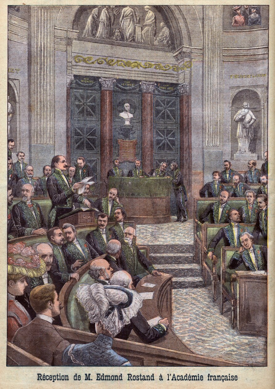 Edmond Rostand költő és drámaíró felvételt nyert az Academy Francaise-be a "Le Petit Journal" címmel. alkotó: French School