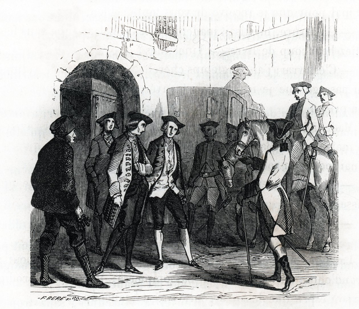 A Vincennes-i foglyokat 1784-ben szállították át a Bastille börtönébe - (metszet) 1846 alkotó: French School