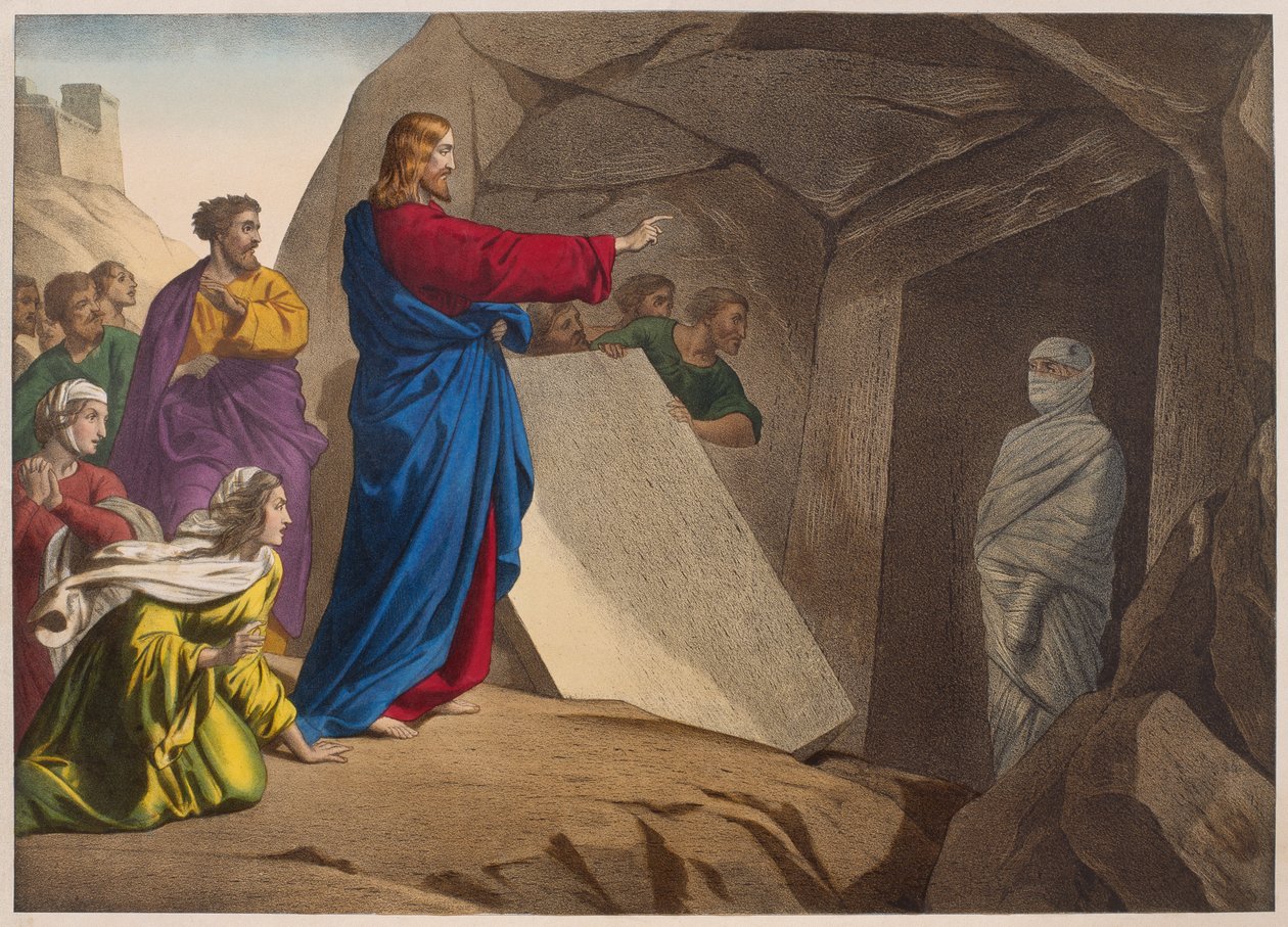Lázár feltámasztása, illusztráció az LHistoire Sainte katekizmusból, kiadó: Charles Delagrave, Párizs, 19. század vége alkotó: French School