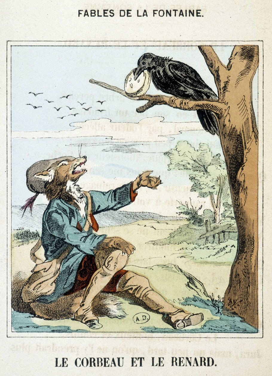A holló és a róka – La Fontaine „” Fables” című részében alkotó: French School