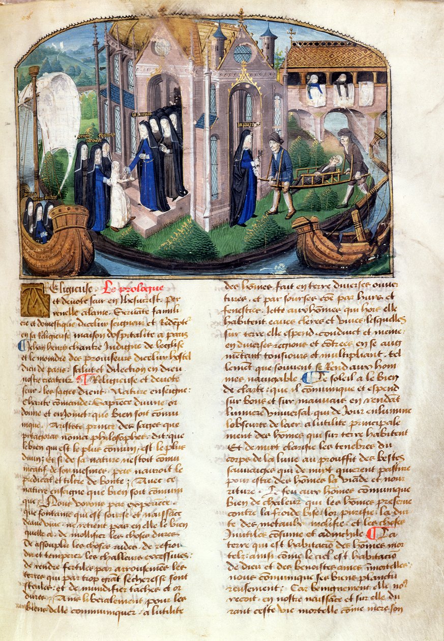 Egy újonc fogadása és egy beteg fogadása a Le Livre de Vie Active de lHotel Dieu de Paris-ból, Jean Henrytől, 1482 körül (lásd még: 236790) alkotó: French School
