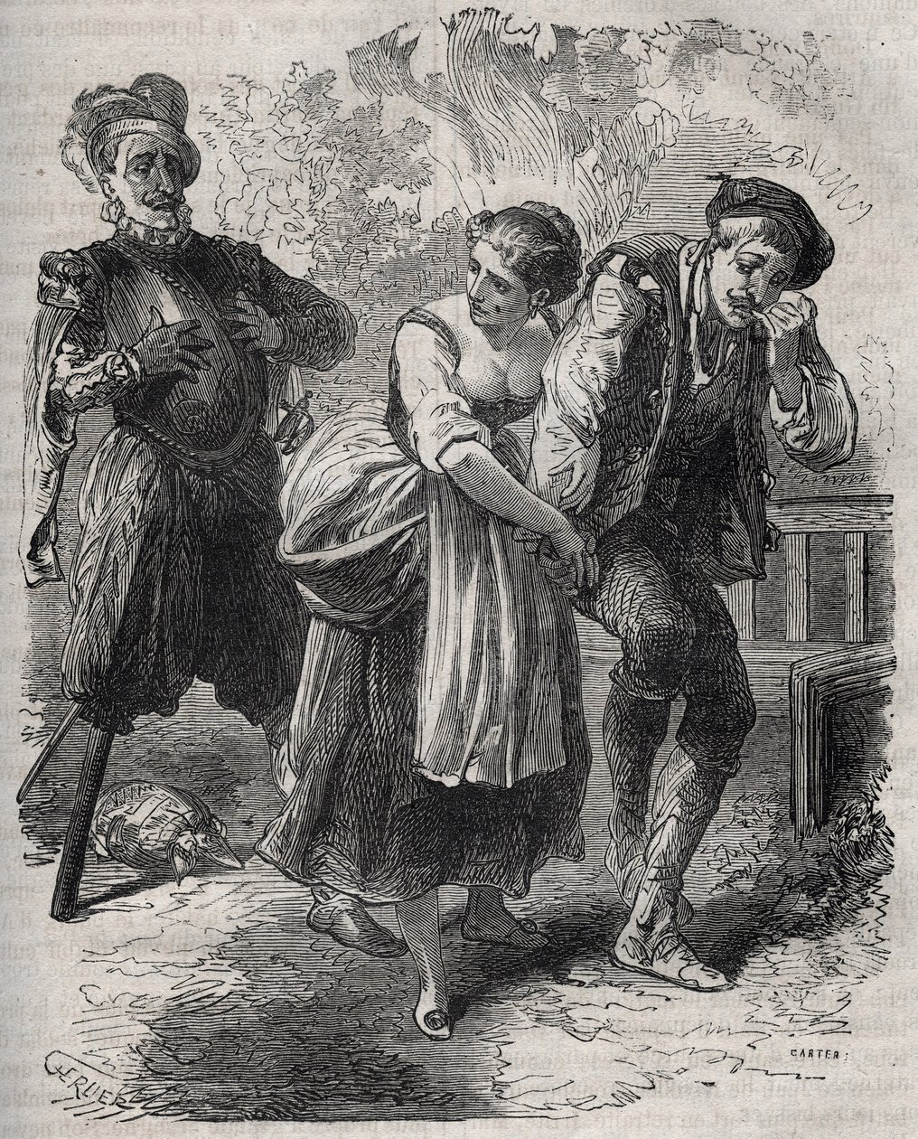 Martin Guerre visszatérése (1524 körül, 1560 körül): megjelent felesége, Bertrande de Rols és a személyazonosságát bitorló, Arnaud du Tilh (Thil) csaló előtt. Metszet 1871-ből Henry de Kock „Histoire Des Cocus Celebres” című könyvébe (1819) alkotó: French School