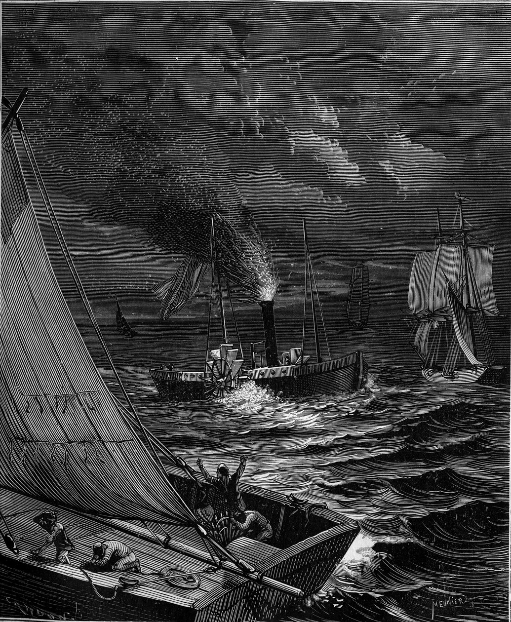 A hajót 1807-ben Robert Fulton (1765-1815) készítette a New York-Albany útvonalra a Hudson folyón. alkotó: French School