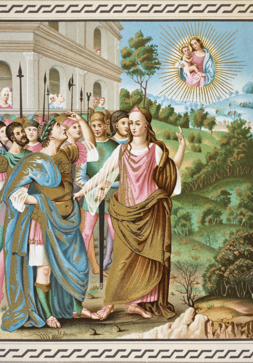 Tiburtis szibillája, amely bejelenti Augustusnak Jézus Krisztus eljövetelét Paul Lacroix (1806-84) „Tudomány és irodalom a középkorban” című művéből, 1878-ban jelent meg Londonban. alkotó: French School