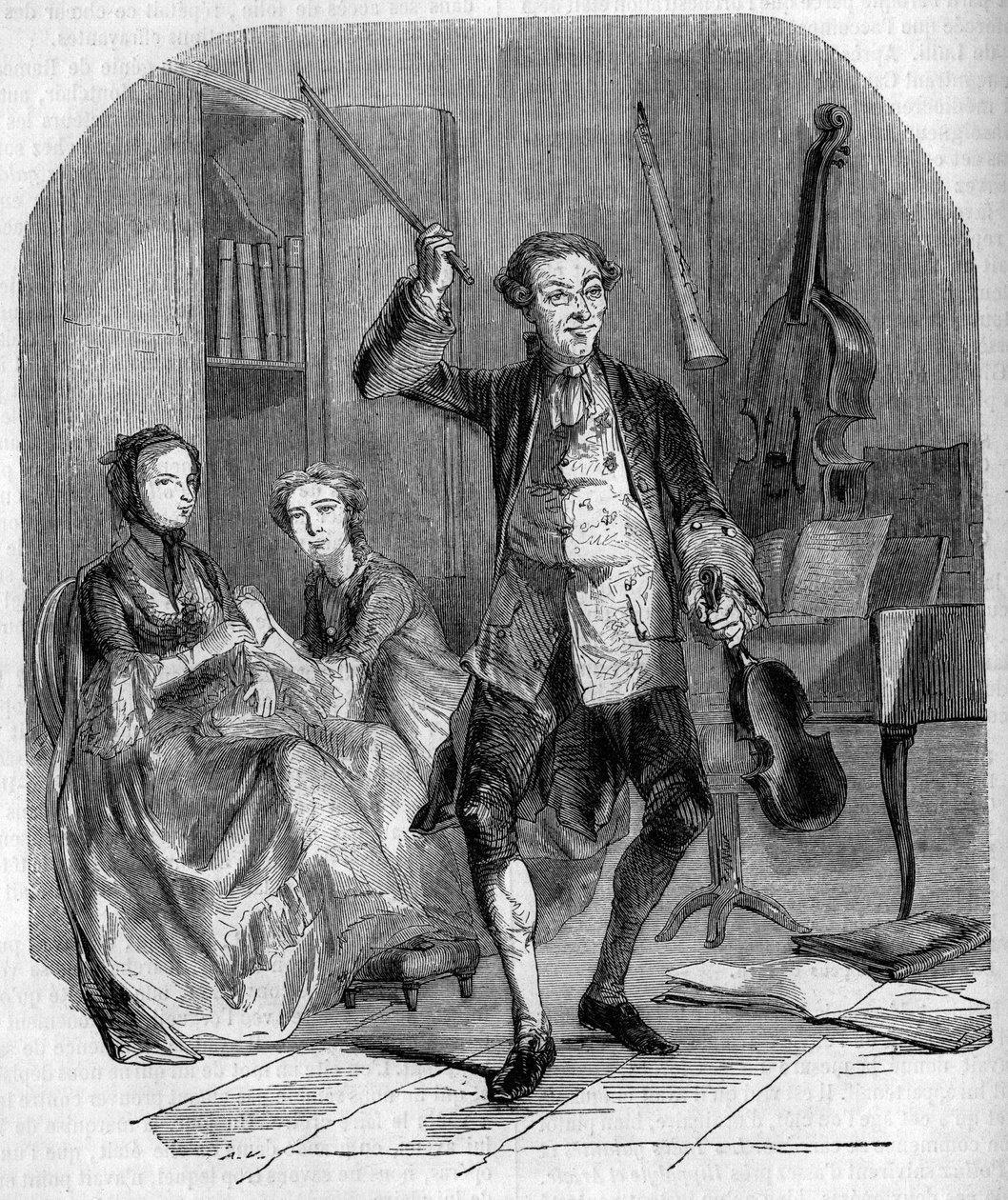 A hegedűművész és zeneszerző Jean Philippe (Jean-Philippe) Rameau (1683-1764) családtagjaitól körülvéve komponált. Andrieux metszete alkotó: French School