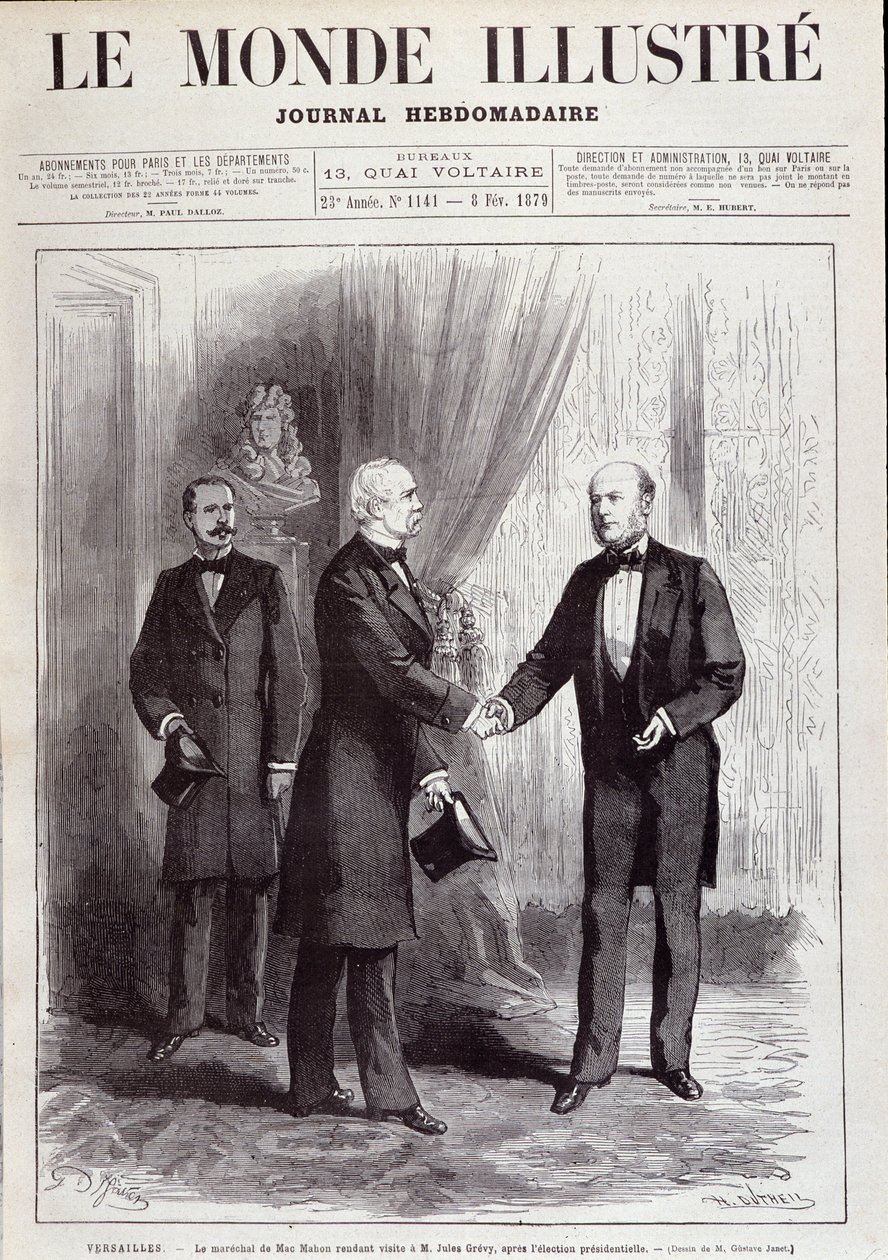 Marechal Patrice of Mac Mahon (Mac-Mahon) (1808-1893) látogatása Jules Grevy (1807-1891) elnöknél. A „Le Monde illustrious”-ban, 1879. február. alkotó: French School