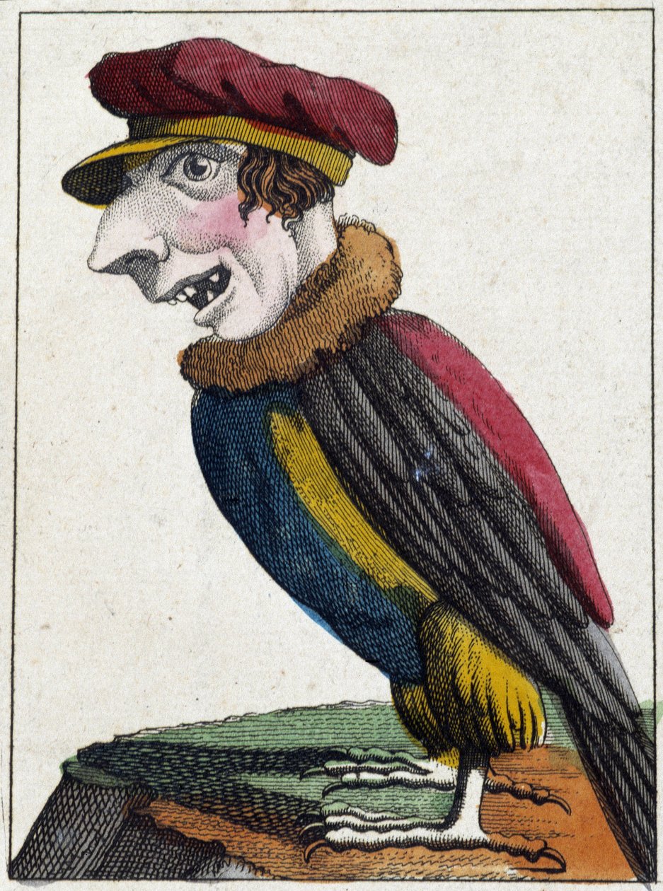 A keselyű a karikatúrában, a karakter „illékony karakter” tanulmányozása sd. 19., népszerű képalkotás. alkotó: French School