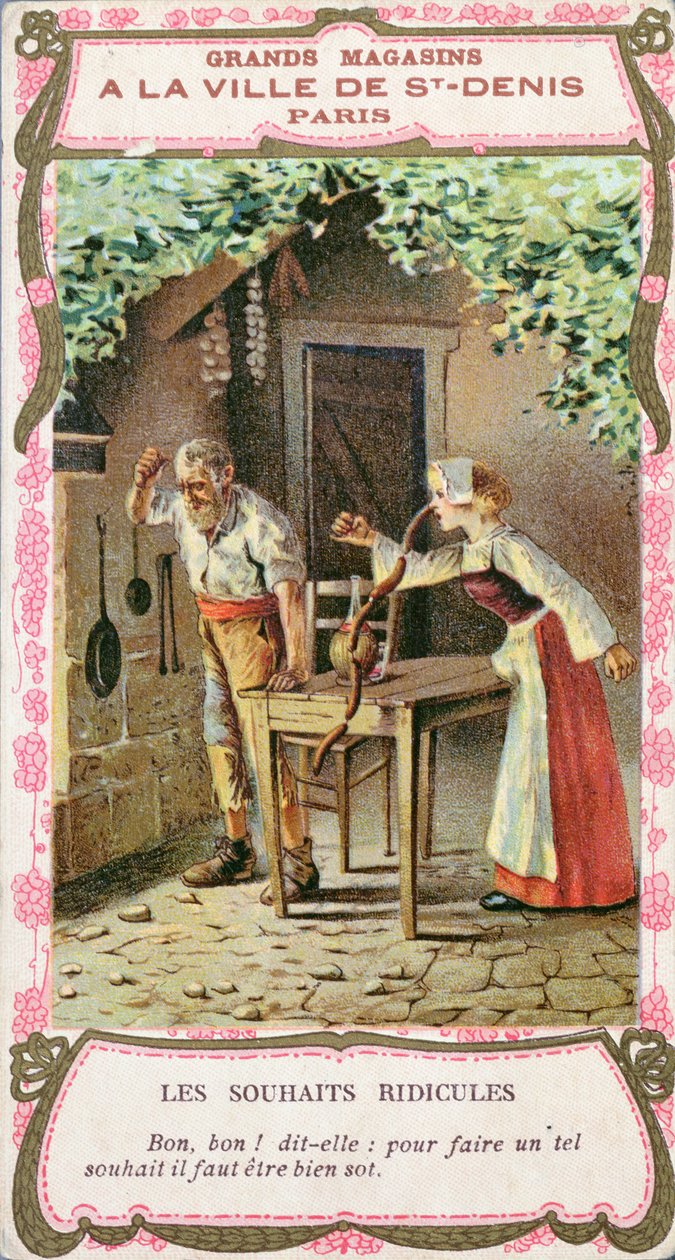 A kolbászorrú feleség, A három kívánság (Les Trois Souhaits) Perrault-mese illusztrációja, 19. század vége alkotó: French School