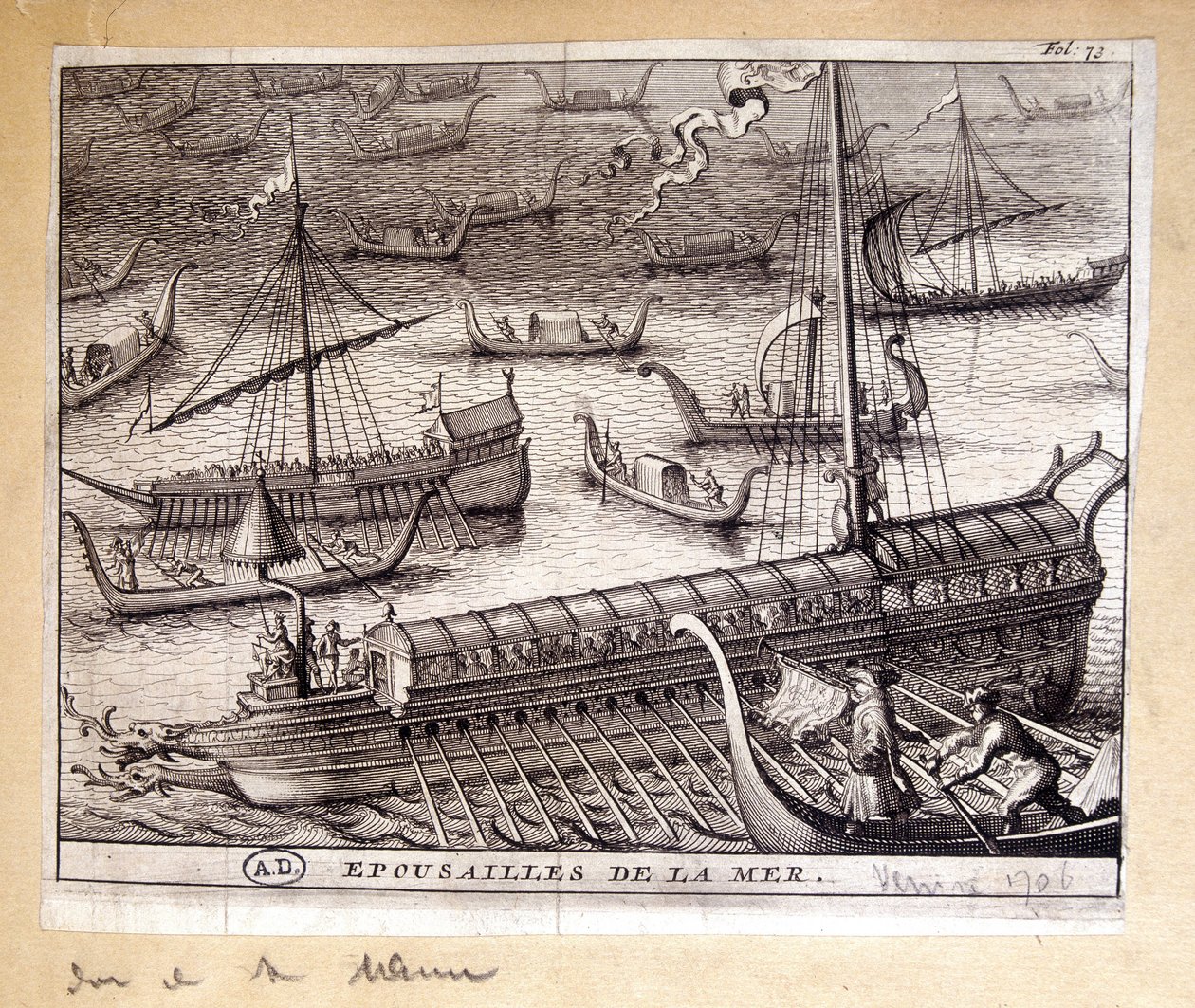 A velencei dózse feleségei a tengerrel 1706-ban - metszet alkotó: French School