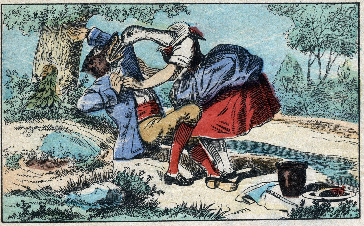 A farkas és a gólya. Jean de La Fontaine (1621-95) meséi. Epinális képalkotás a 19. század végéről. alkotó: French School