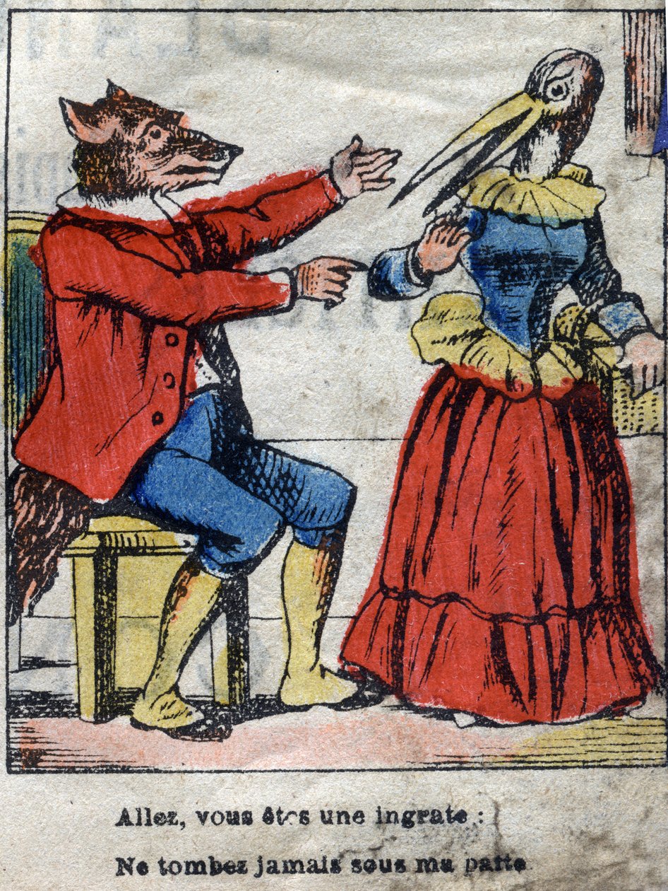 A farkas és a gólya. Jean de La Fontaine (1621-95) meséi. Epinális képalkotás a 19. század végéről. alkotó: French School