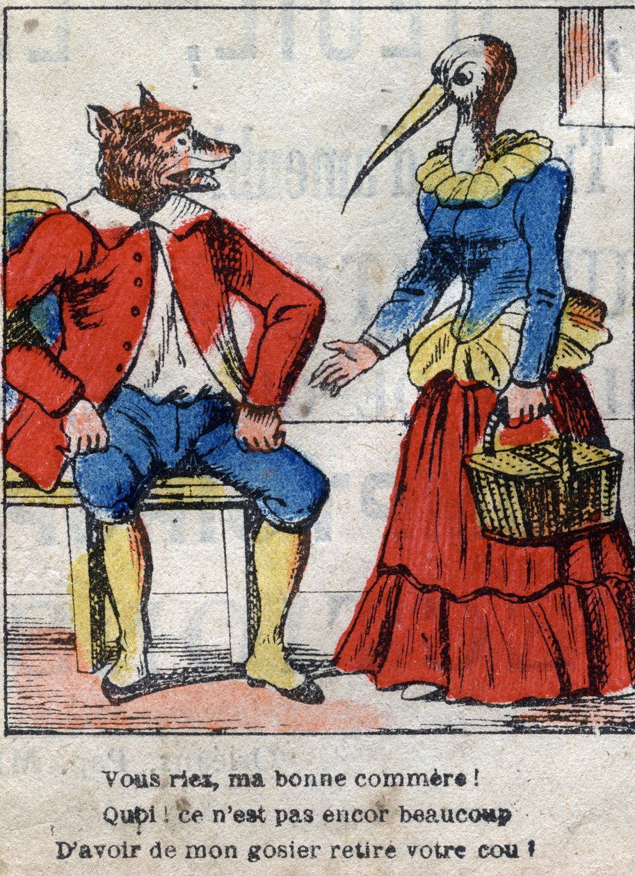A farkas és a gólya. Jean de La Fontaine (1621-95) meséi. Epinális képalkotás a 19. század végéről. alkotó: French School