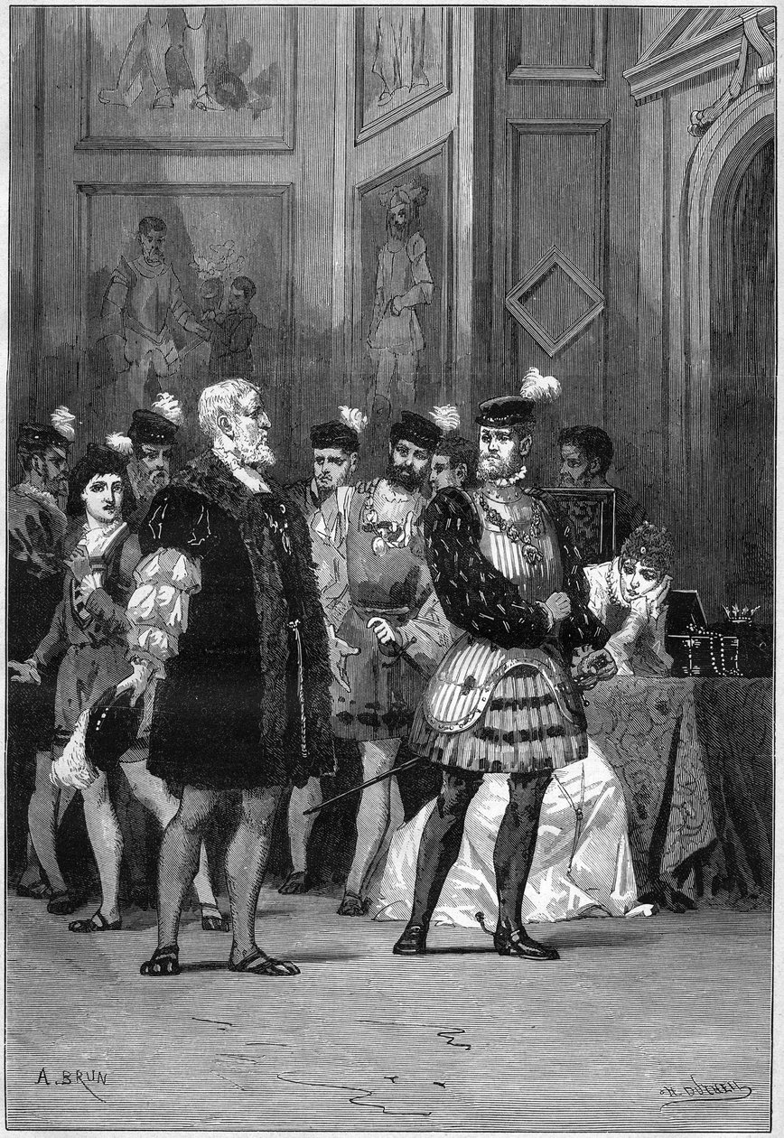Színházi ábrázolás: Victor Hugo (1802-1885) "" Hernani" - III. felvonás 6. jelenet. Párizs, Comedie Francaise alkotó: French School