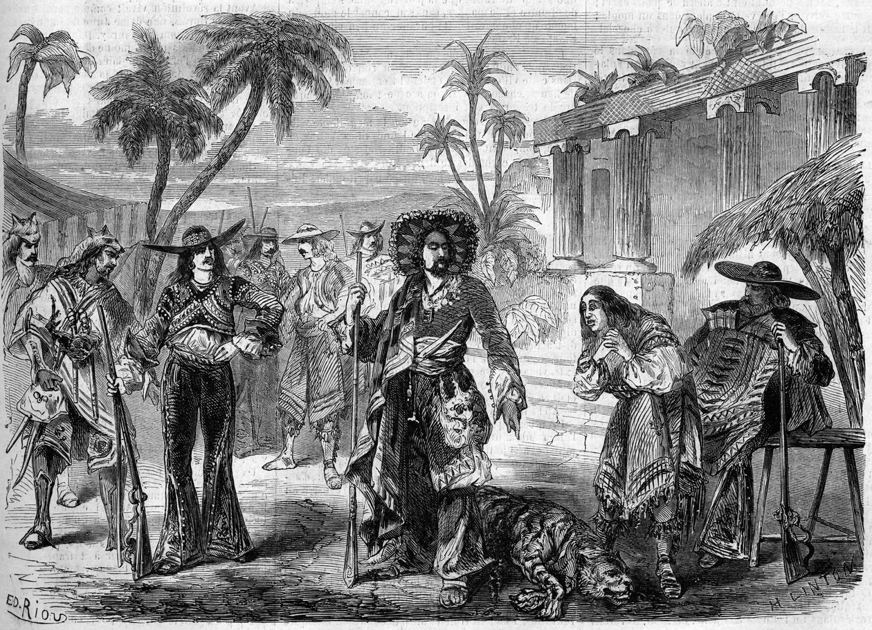 Auguste Anicet Bourgeois (1806-1871) és Ferdinand Dugue „" Les Pirates de la Savane" (első felvonás, harmadik festmény) színházi ábrázolása. Párizs, Theater de la Gaite alkotó: French School