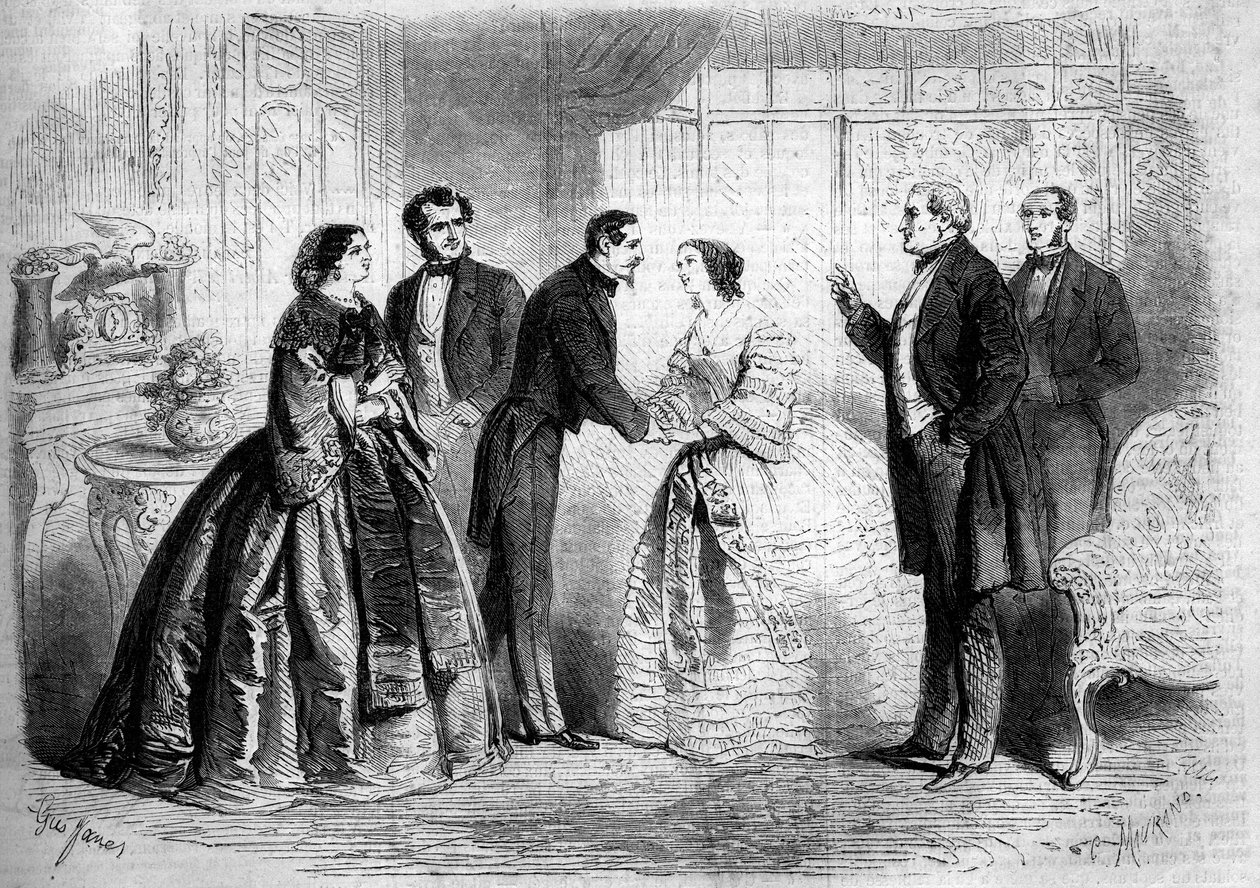 Leon Laya (1811-1872) „Duc Job” (IV. felvonás, utolsó jelenet) színházi ábrázolása. Párizs, Comedie Francaise alkotó: French School