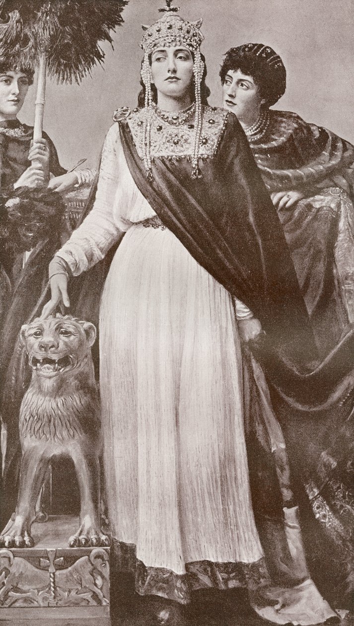Theodora I, c. 500–548. A Római Bizánci Birodalom császárnője és I. Justinianus császár felesége. Harmsworthból: A világ története 1908-ban jelent meg. alkotó: French School
