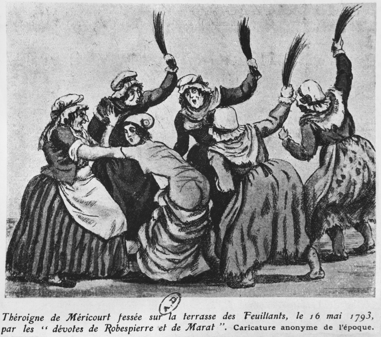 Theroigne de Mericourt egy csoport párizsi jakobinus nő korbácsolta meg, 1793. május 16. (wc papíron) alkotó: French School