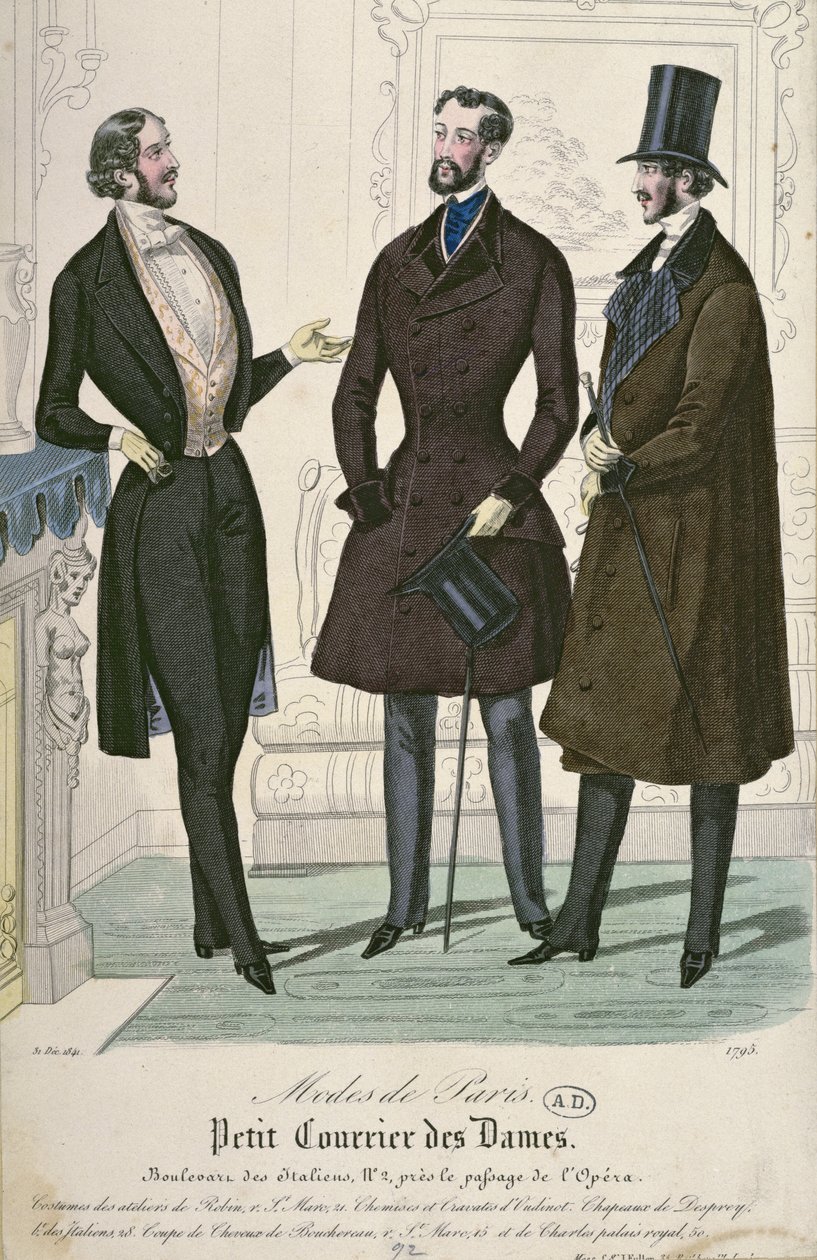 Három elegáns fiatalember, 1841 (színes metszet) alkotó: French School